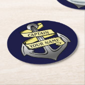 Personaliseerbare Schip het Anker van de Kapitein Ronde Kartonnen Onderzetter (Gebogen)