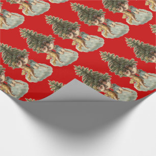 Personaliseerbare Vintage Engelen & Boom Cadeaupapier