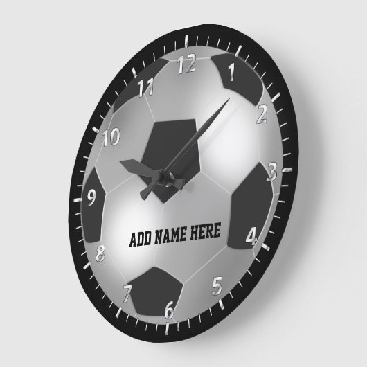 Personaliseerbare Zilveren Voetbal Grote Klok (Hoek)