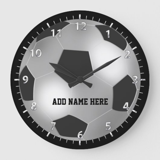 Personaliseerbare Zilveren Voetbal Grote Klok (Voorkant)