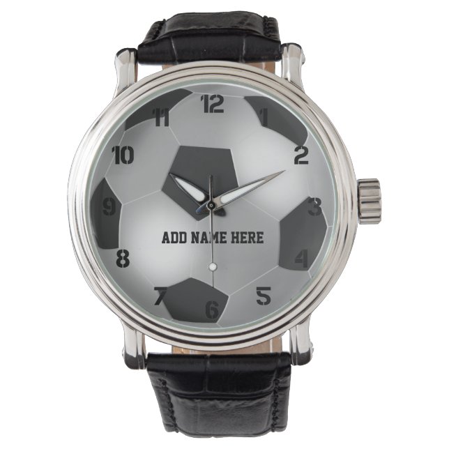 Personaliseerbare Zilveren Voetbal Horloge (Voorkant)