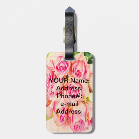 PERSONALISEERD  Bagagelabel van elegant Roos (Achterkant verticaal)