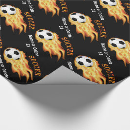 PERSONALISEERD Cool Flaming Soccer Wrapping Paper Cadeaupapier