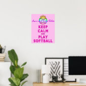 PERSONALISEERD Houd kalm en speel Softball-Posters Poster (Thuiskantoor)