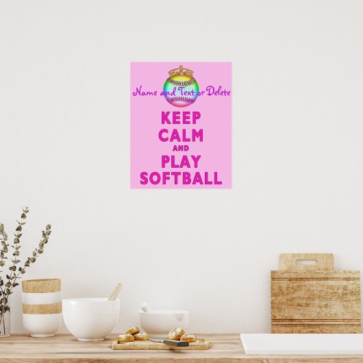 PERSONALISEERD Houd kalm en speel Softball-Posters Poster (Keuken)
