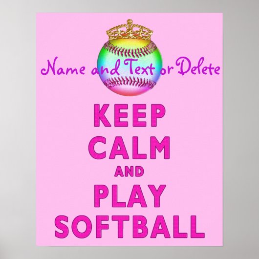 PERSONALISEERD Houd kalm en speel Softball-Posters Poster (Voorkant)