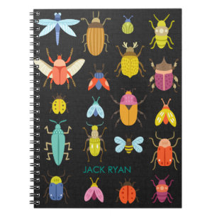 PERSONALISEERD INSECT BUGS BLACK LINEN NOTITIEBOEK