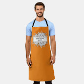 PERSONALISEERD Minimaal Oranje Schort Floral Label (Gedragen)