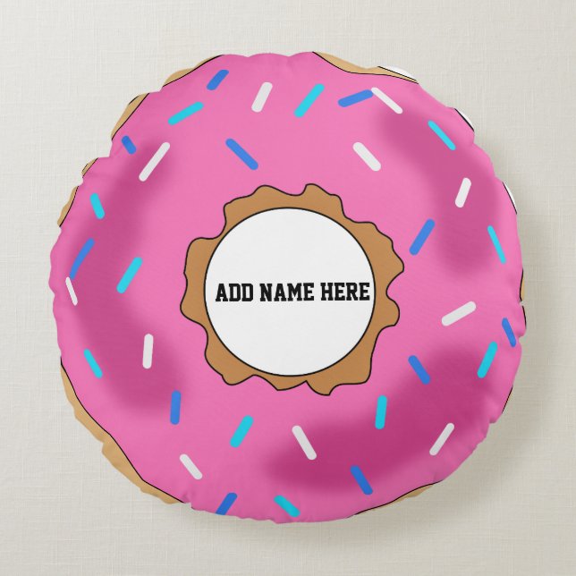 PERSONALISEERD ROND PINK DONUT PILLOW ROND KUSSEN (Voorkant)