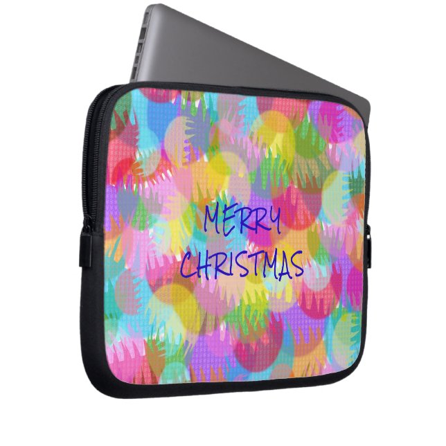 PERSONALISEERD SPARKLY COLORED MERRY CHRISTMAS LAPTOP SLEEVE (Voorkant Rechts)