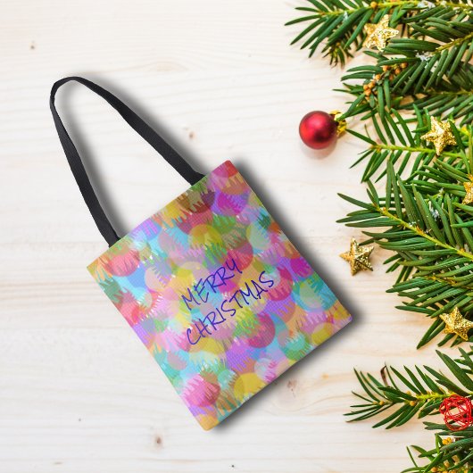 PERSONALISEERD SPARKLY COLORED MERRY CHRISTMAS TOTE BAG