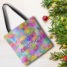 PERSONALISEERD SPARKLY COLORED MERRY CHRISTMAS TOTE BAG