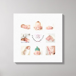 PERSONALISEERDE BABY GIRL FOTO COLLAGE MET WREATS CANVAS AFDRUK