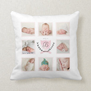 PERSONALISEERDE BABY GIRL FOTO COLLAGE MET WREATS KUSSEN