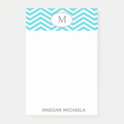 PERSONALISEERDE blauwe en witte Chevron Post-it no Post-it® Notes (Voorkant)
