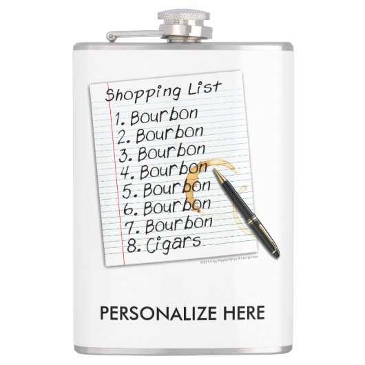 PERSONALISEERDE FLASK - BOURBON LOVERS SHOPPT LIST HEUPFLES (Voorkant)