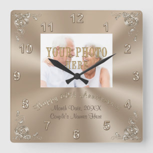 PERSONALISEERDE FOTO 60th Wedding Jubileum Clock Vierkante Klok