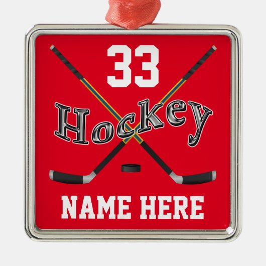 PERSONALISEERDE Hockey Ornaments Jouw naam and Num Metalen Ornament (Voorkant)