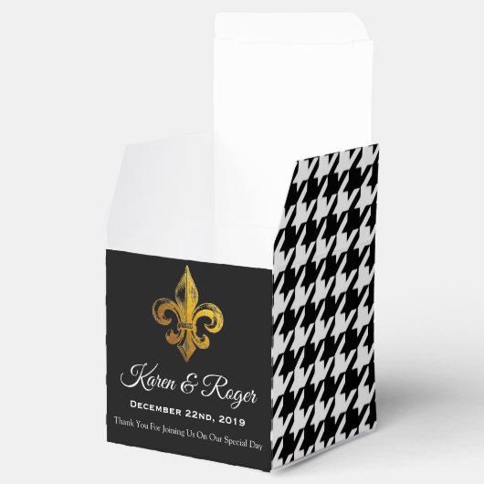 PERSONALISEERDE HOUNDSTOOTH FLEUR DE LIS BEDANKDOOSJES (Geopend)