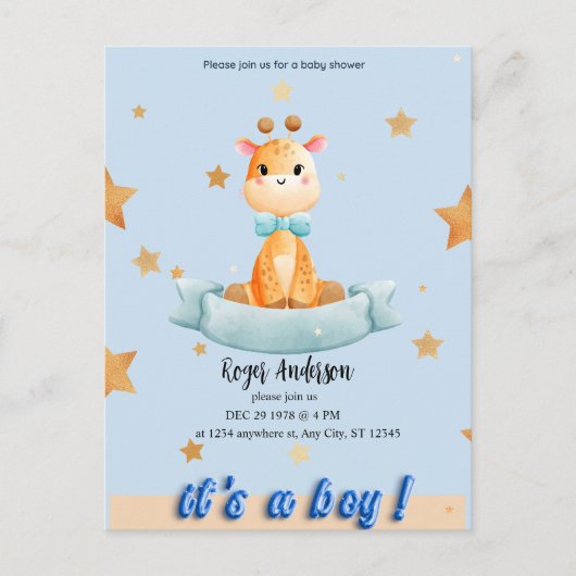 PERSONALISEERDE LICHAAMSINVITATIE VAN BABY SHOWER AANKONDIGINGSKAART (Voorkant)
