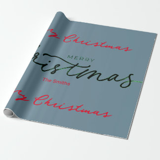 PERSONALISEERDE MERRY CHRISTMAS GIFT WRAP GRAY BLU CADEAUPAPIER