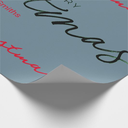 PERSONALISEERDE MERRY CHRISTMAS GIFT WRAP GRAY BLU CADEAUPAPIER (Hoek)