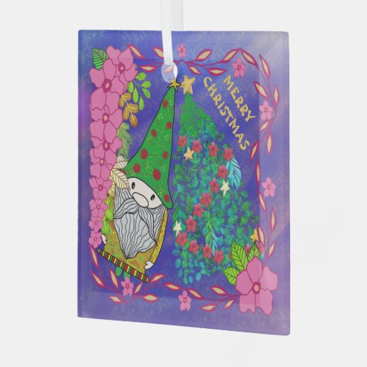 PERSONALISEERDE MERRY CHRISTMAS MET GNOME XMAS TRE GLAS ORNAMENT (Voorkant links)