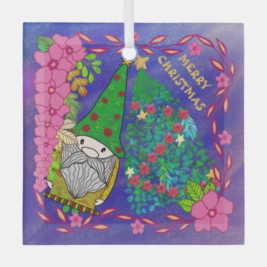 PERSONALISEERDE MERRY CHRISTMAS MET GNOME XMAS TRE GLAS ORNAMENT (Voorkant)