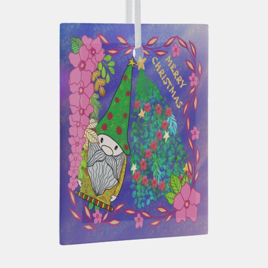 PERSONALISEERDE MERRY CHRISTMAS MET GNOME XMAS TRE GLAS ORNAMENT (Voorkant Rechts)