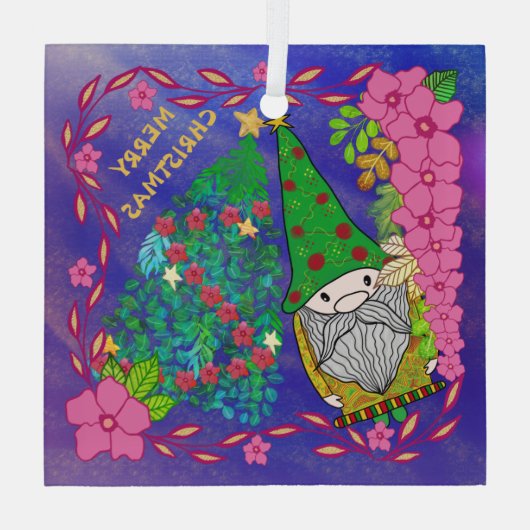 PERSONALISEERDE MERRY CHRISTMAS MET GNOME XMAS TRE GLAS ORNAMENT (Achterkant)