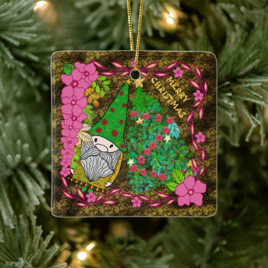 PERSONALISEERDE MERRY CHRISTMAS MET GNOME XMAS TRE KERAMISCH ORNAMENT (Boom)