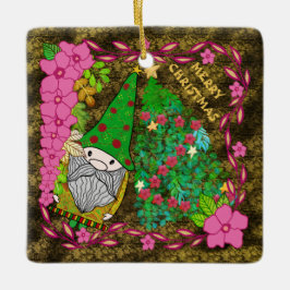PERSONALISEERDE MERRY CHRISTMAS MET GNOME XMAS TRE KERAMISCH ORNAMENT