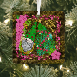 PERSONALISEERDE MERRY CHRISTMAS MET GNOME XMAS TRE METALEN ORNAMENT