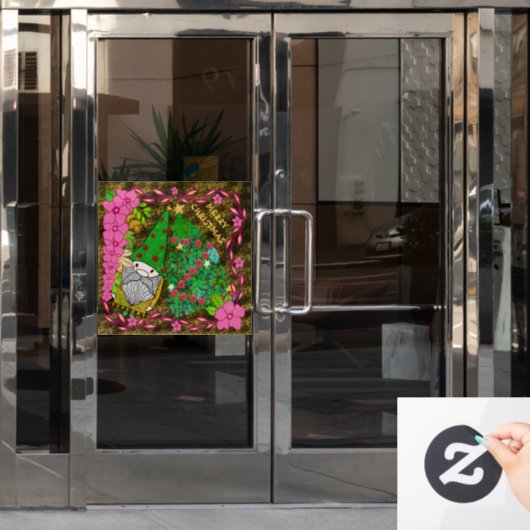 PERSONALISEERDE MERRY CHRISTMAS MET GNOME XMAS TRE RAAMSTICKER (Kantoordeur)