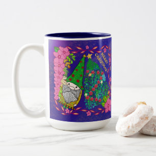 PERSONALISEERDE MERRY CHRISTMAS MET GNOME XMAS TRE TWEEKLEURIGE KOFFIEMOK
