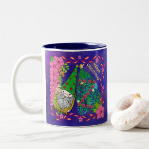 PERSONALISEERDE MERRY CHRISTMAS MET GNOME XMAS TRE TWEEKLEURIGE KOFFIEMOK