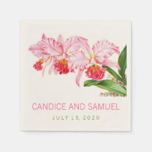 PERSONALISEERDE PINK ORCHIDS WEDDING PAPER NAPKINS