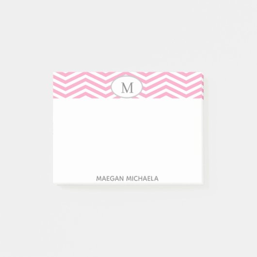 PERSONALISEERDE roze en witte Chevron Post-it note (Voorkant)