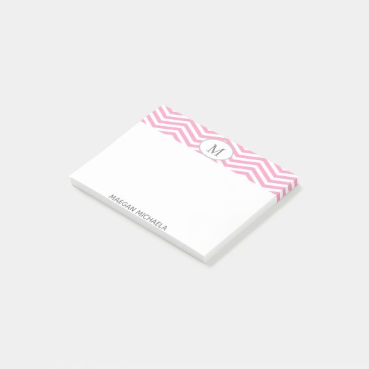 PERSONALISEERDE roze en witte Chevron Post-it note (Schuin)