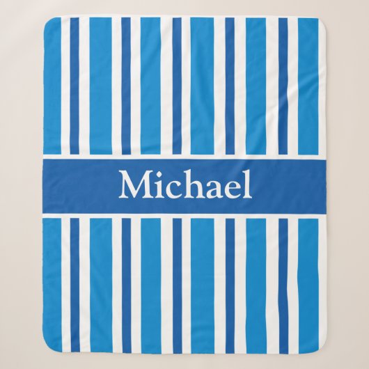 PERSONALISEERDE STRIPED BLUE Blanket Sherpa Deken (Voorkant)