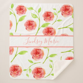 PERSONALISEERDE WATERVERF ROZEN SHERPA BLANKET DEKEN