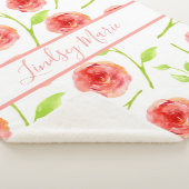 PERSONALISEERDE WATERVERF ROZEN SHERPA BLANKET DEKEN (3/4)