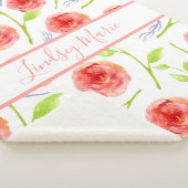 PERSONALISEERDE WATERVERF ROZEN SHERPA BLANKET DEKEN (3/4)
