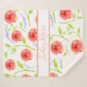 PERSONALISEERDE WATERVERF ROZEN SHERPA BLANKET DEKEN (Voorkant (horizontaal))