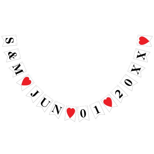 PERSONALISEERDE WEDDATUM EN BRIDE+GROOM-INITIALEN VLAGGETJES (Alle)