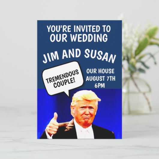 PERSONALISEERDE WEDINGINVITATIES DONALD TRUMP KAART (Staand voorkant)