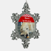 PERSONALISEERT de eerste Kerstmisfoto van Tin Sneeuwvlok Ornament (Links)