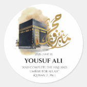 PERSONALISERDE KA'BAH HAJJ MABRUR  RONDE STICKER (Voorkant)
