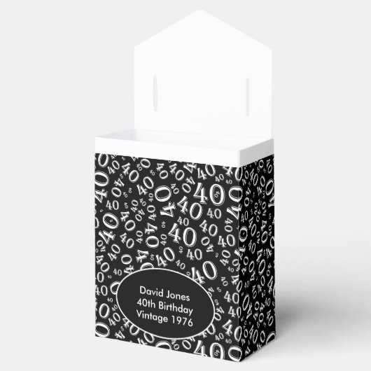 Personaliseren: 40e verjaardag thema zwart / wit bedankdoosjes (Geopend)