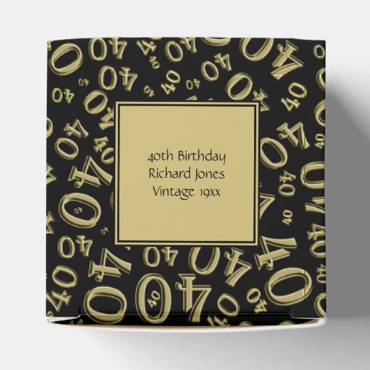 Personaliseren: 40ste verjaardagsfeestje goud / zw bedankdoosjes (Bovenkant)